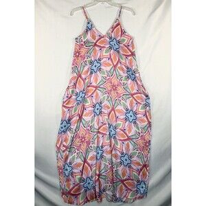 Van Winkle & Co Maxi Dress Side Seam Tropical Floral Beach Bright Colorful Sz S